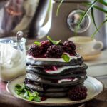 Activated charcoal pancakes with blackberry compote with kenwood