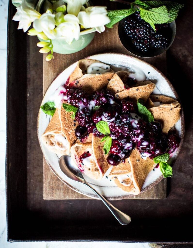 Almond crepes with warm berries (gluten free)