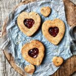Almond, tahini, raspberry heart biscuits (gluten free)