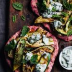 Beetroot flatbread pizzas with griddled aubergine & courgette