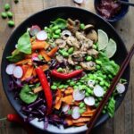 Brown rice and edamame bibimbap buddha bowl (vegan)