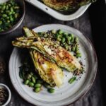 Charred hispi cabbage with sesame edamame & gomashio
