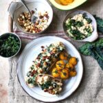 Crispy cavolo nero with crushed butter beans and hazelnuts on toast