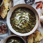 Green lentil & spinach dal with spinach flatbreads