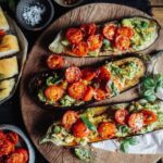 Griddled aubergine with smashed avocado & blistered tomatoes