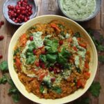 Harissa quinoa and lentils with lemony cashew and coriander cream