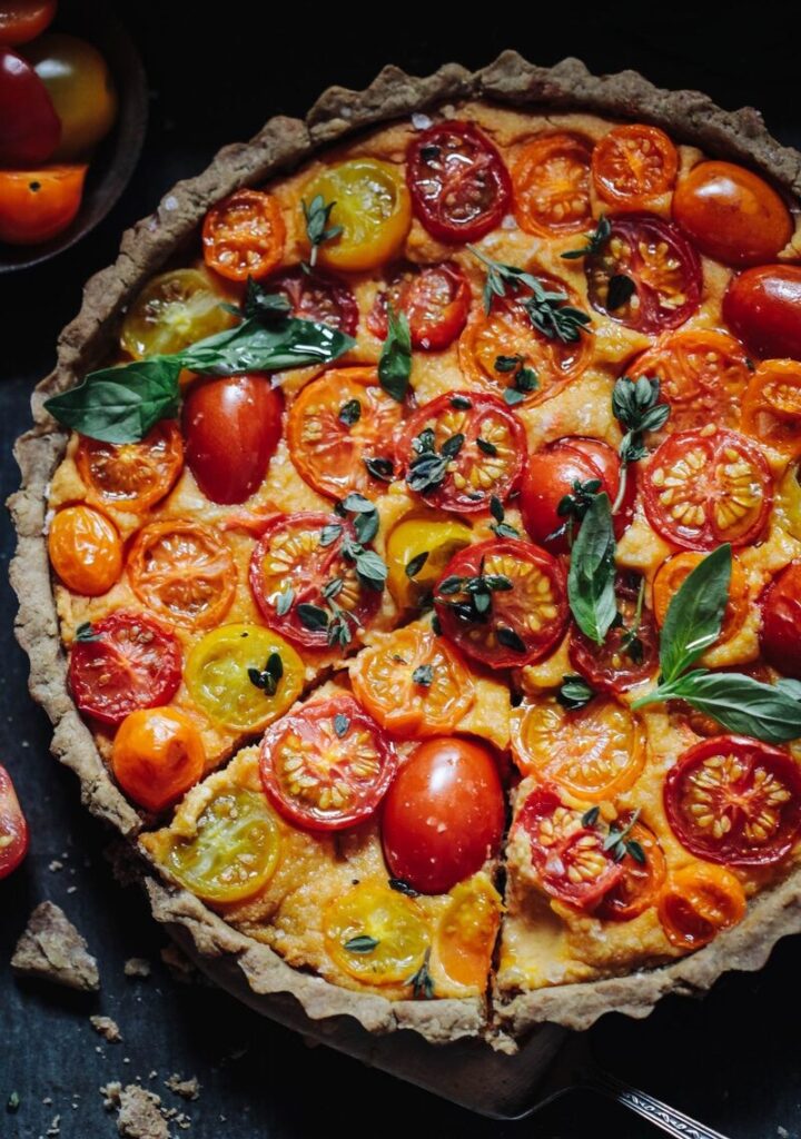 Heirloom tomato tart with a walnut base (gluten free)