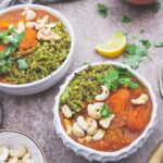 Carrot and red lentil curry with broccoli rice