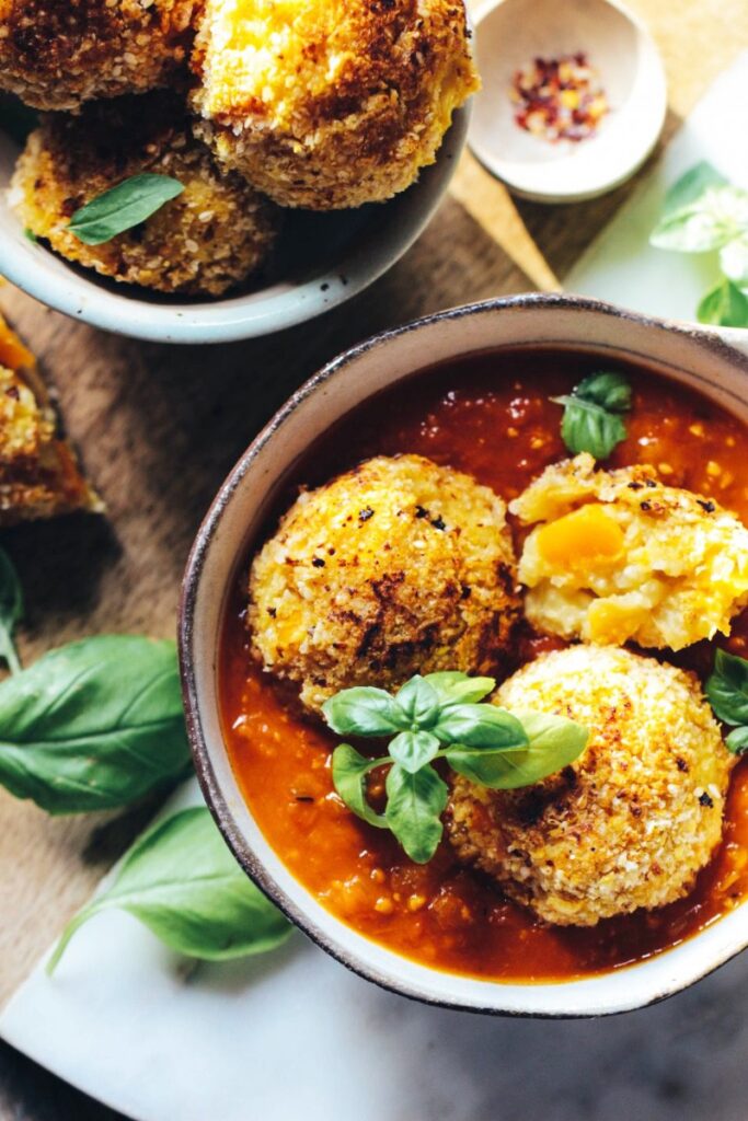 Delicious arancini balls with the best marinara sauce