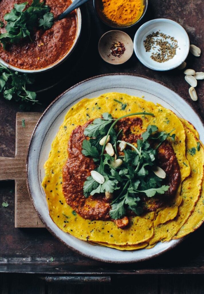 Indian crepes and tomato chutney with kenwood