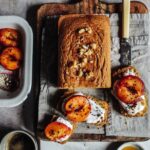 Lemon olive oil cake with maple roast plums