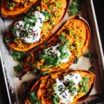 Loaded indian spiced sweet potatoes