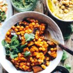 Moussaka - aubergine and chickpea stew with herby rice