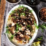 Mushroom pearl barley risotto with caramelised onions