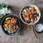 Quick harissa lentils with roast squash and tahini dressing
