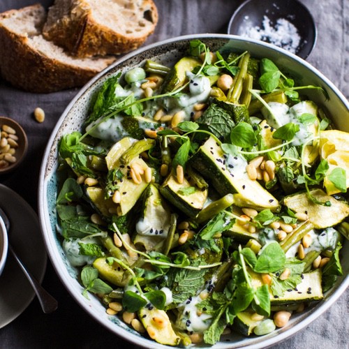 roast-courgette-green-bean-chickpea-broad-bean-salad 1a
