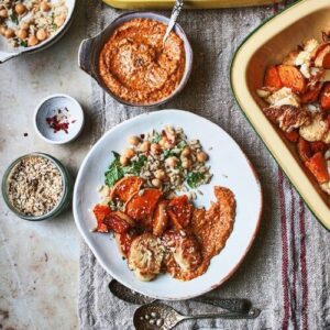 roast-squash-and-cauliflower-herby-chickpea-rice-with-red-pesto-and-toasted-seeds 1a