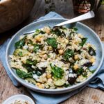 Roast veg, chickpea & rice salad with tahini dressing and toasted seeds