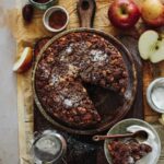 Spiced apple, ginger cake with a pecan crumb topping