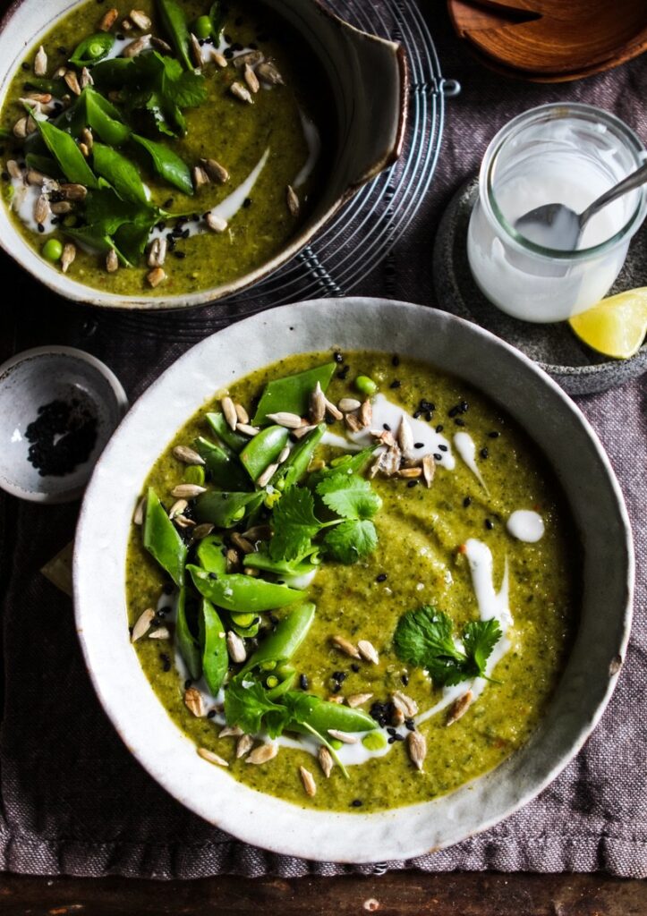 Spiced broccoli, courgette and coconut soup