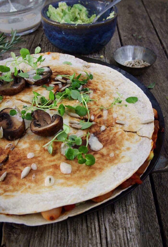 Spicy bean, mushroom & avocado quesadilla (gluten free)
