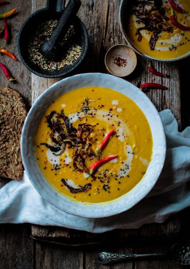 Spicy butternut squash and coconut soup