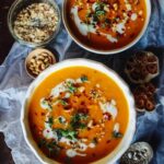 Spicy butternut squash, sweet potato and coconut soup