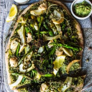 spring-green-pizza-with-kale-pesto-and-purple-sprouting-broccoli-vegan 1a