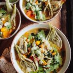 Spring veg stew with pesto & roast fennel