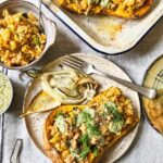 Squash stuffed with herby fennel rice and pesto