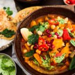 Squash tagine with cauliflower rice and herby tahini dressing