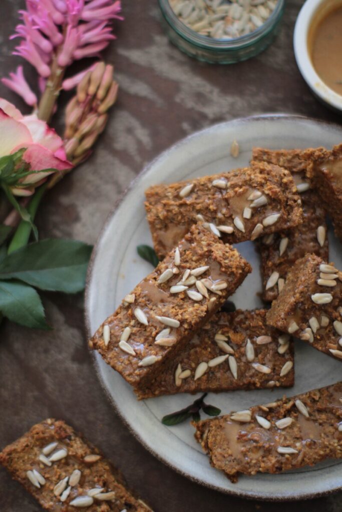 Sweet potato bars with a sweet tahini drizzle
