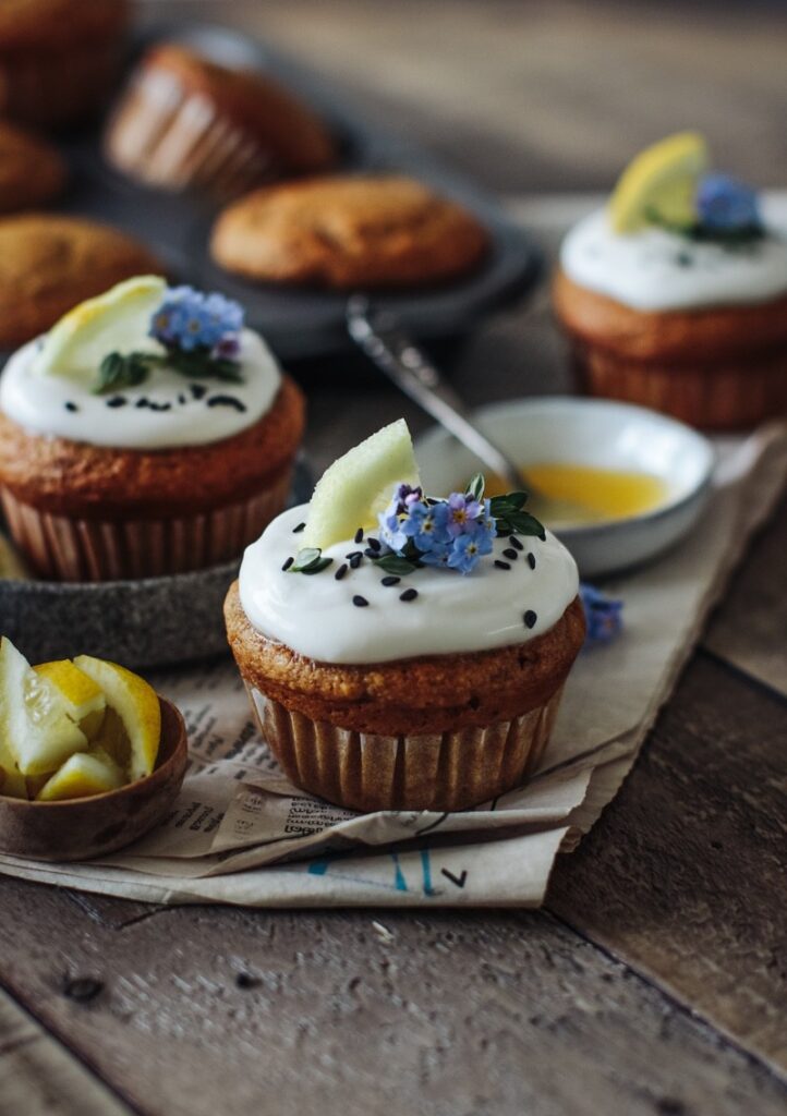 Vegan lemon & elderflower cupcakes with coconut lemon curd