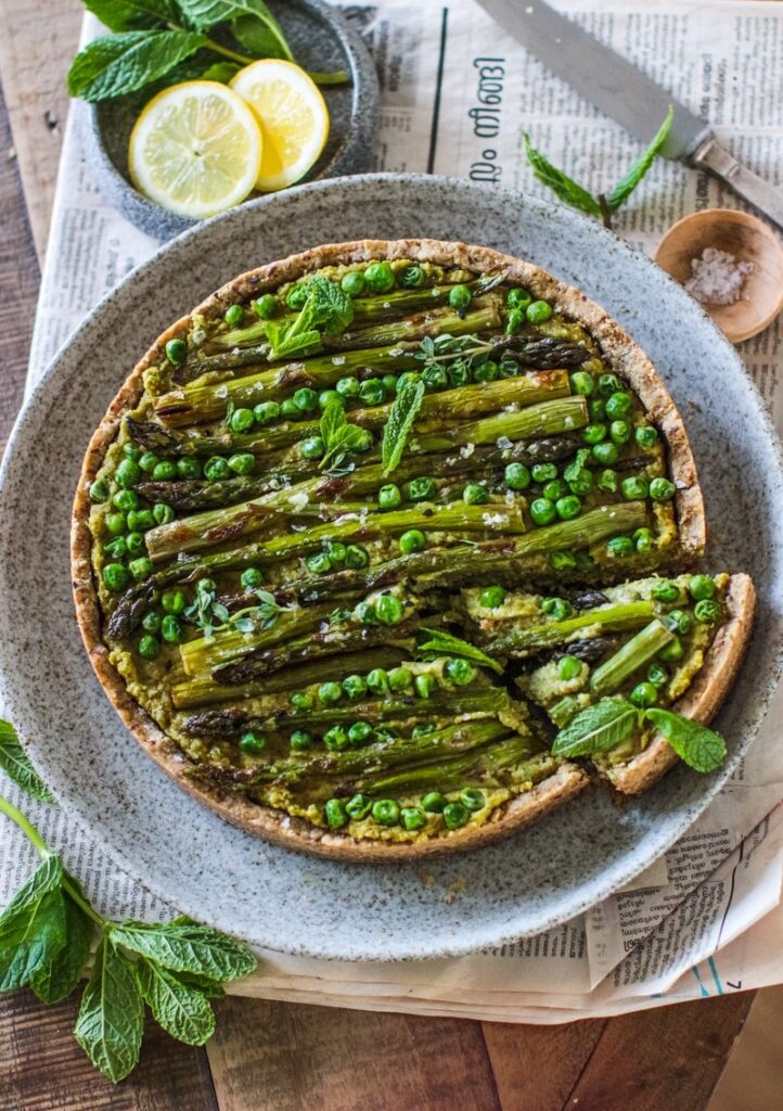 Vegan pea, mint and asparagus tart (gluten free)