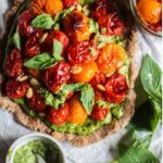 Vegan roast cherry tomato & pesto flatbread pizza