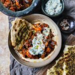 Aubergine zaalouk with chickpeas and za'atar flatbread