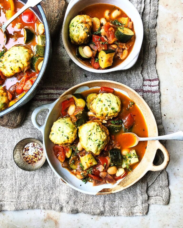 Spring Vegetable and Butter Bean Stew with Courgette Dumplings