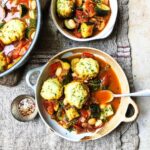 Spring vegetable and butter bean stew with courgette dumplings