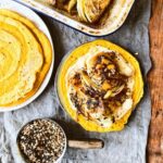 Red lentil crepes with charred cabbage