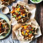 Roast squash, caramelised onion and pesto tarts